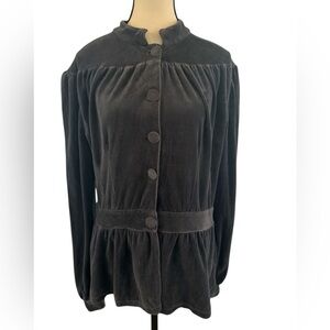 Sisley Charcoal Gray Velvet Button-Up Top